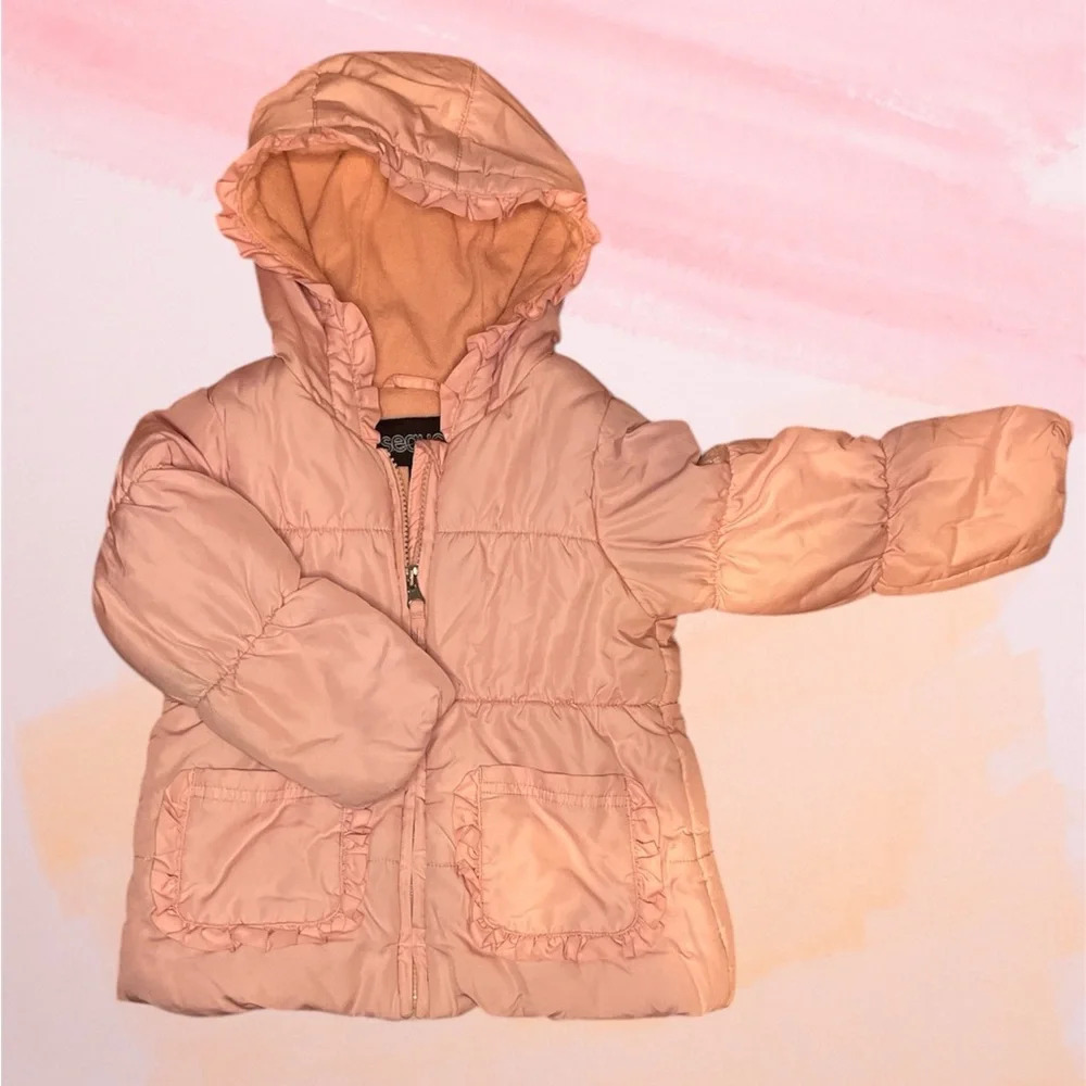 Girls pink puffer jacket l